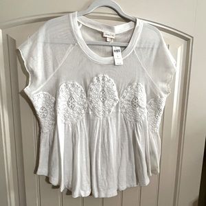 NWT Meadow Rue white top with mesh and lace!